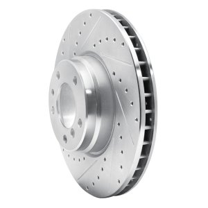 BMW 750IL Brake Rotor (1) - Front Left - R1 Concepts - Drilled & Slotted - Silver - `95-`01